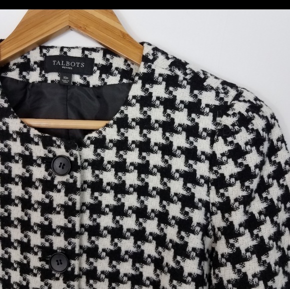Talbots Black White Houndstooth Wool Blend Jacket - Picture 3 of 8